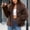 Coffee, variant on Womens Faux Fur Jacket Long Sleeve Open Front Collared Coat Soft Warm Cozy Comfortable Casual Daily Fall Winter Outerwear
