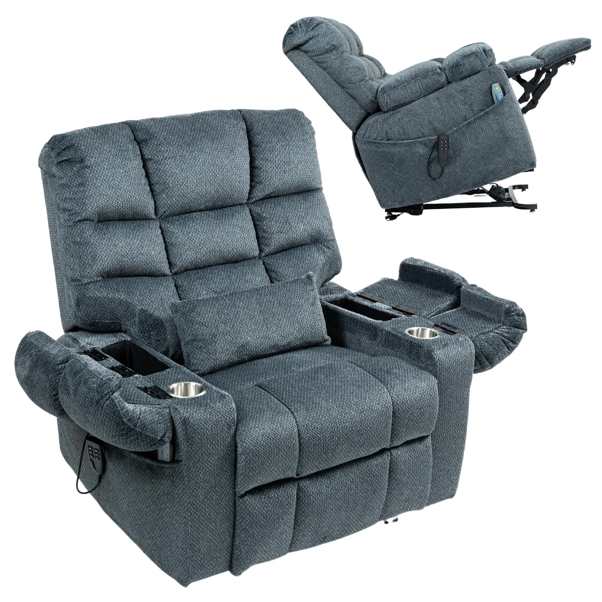 Triple Motor Zero Gravity Recliner Lift Chairs for Elderly Adults, Lay Flat Sleeping Recliner with Vertical Lift, Power Lift Recliner with Heat Massage, Storage Cup Holders