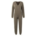 thumbnail image 4 of Women's Casual Loose Jumpsuits - Long Sleeve V Neck Oversized Rompers Pajamas, Polyester Material, Solid Color, Suitable for All Seasons, 4 of 7