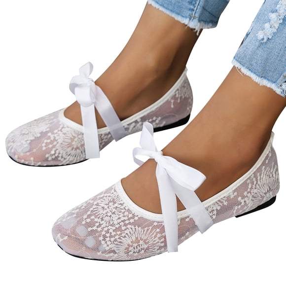 Willtoo Women's Mesh Ballet Flats Closed Toe Bowknot Floral Mary Jane Shoes Lightweight 2026 New Dress Flats Shoes