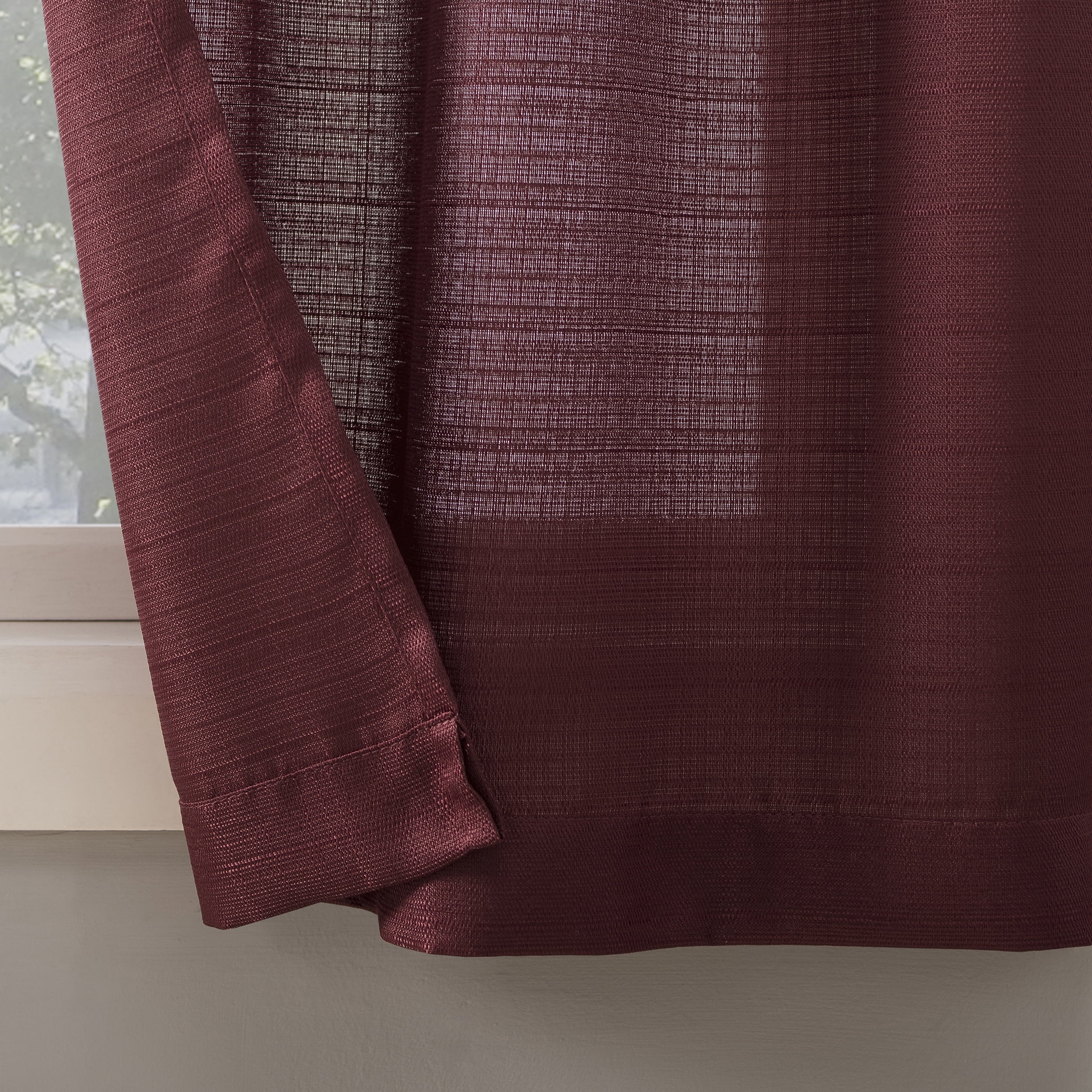 Mainstays Solid Semi Sheer Curtain Tier Pair and Valance Set, 3-Piece, Wine, 54" W x 36" L