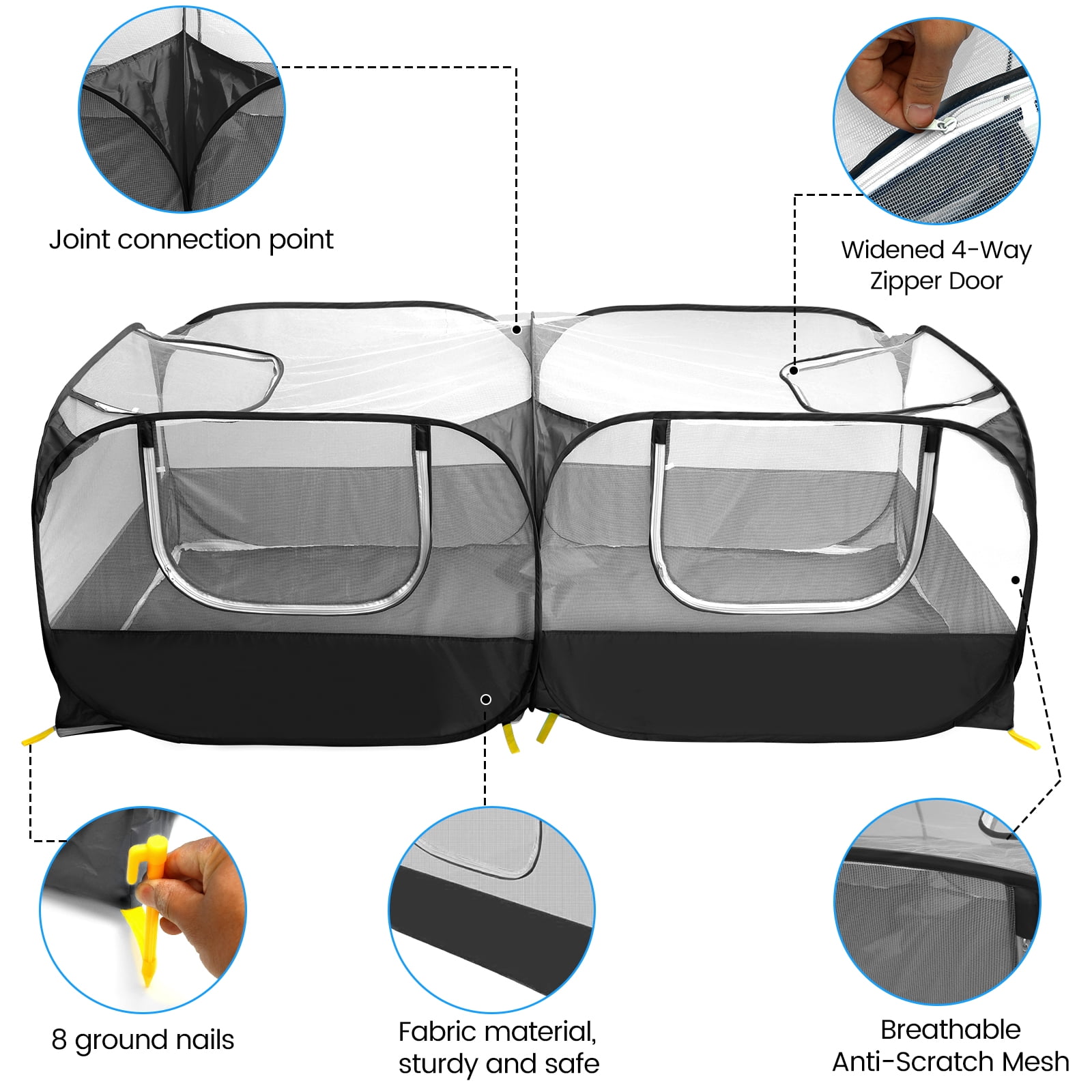 Collapsible Small Animal Playpen Large Space Portable Chicken Run Coop With Detachable Bottom for Indoor Outdoor Use