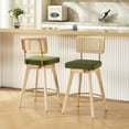 thumbnail image 2 of Zesthouse 26.2" Swivel Counter Height Bar Stools Set of 2, Upholstered Velvet Counter Stools with Rattan Back, Mid Century Barstools with Solid Wood Frame for Kitchen Island, Green, 2 of 15