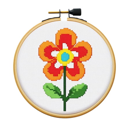 Cartoon Simple Little Flower DIY 11CT Stamped Cross Stitch Kits Easy for Beginners Children with Hoop Needlepoint Counted Embroidery Kits Art Craft Wall Decor 14x14inch(52)