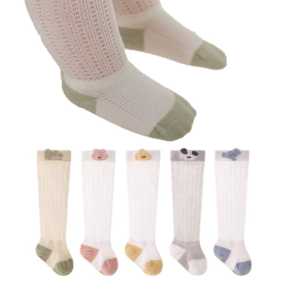 LYMAYTER 1 Pack Kids Baby Knee-High Socks 0-3Y Non-Slip Cute Cartoon Mesh for Toddlers Boys Girls