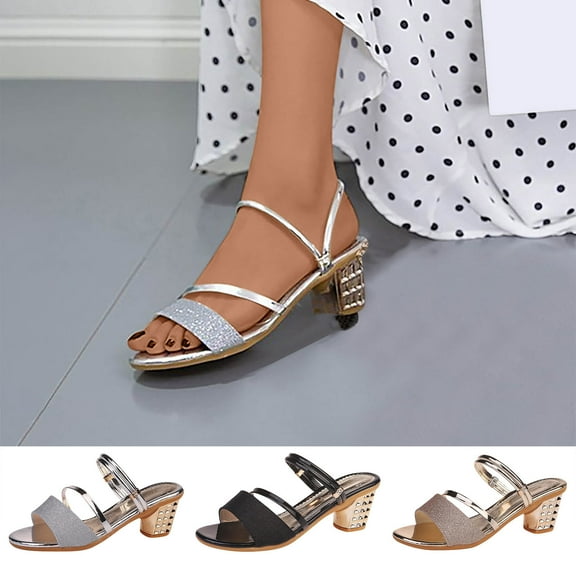 Fesfesfes Slides Women's Sandals Dress Shoes Sandals Summer Block Heel Low Heel Open Toe Elegant Casual Sandals 7.5(40)