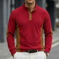 thumbnail image 2 of Tops de Verano de Manga Larga para Hombres Cuello de Pie Color Bloque Botón Abajo Camisa, Tops de Manga Larga Patchwork Blusa Casual con Ajuste Relajado, Chaqueta de Moda Ligera, 2 of 8