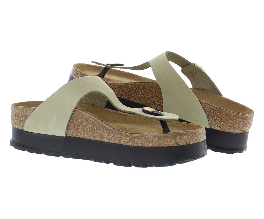 Birkenstock Gizeh Pap Flex Platform Leather Unisex Shoes Size 5, Color: Eucalyptus