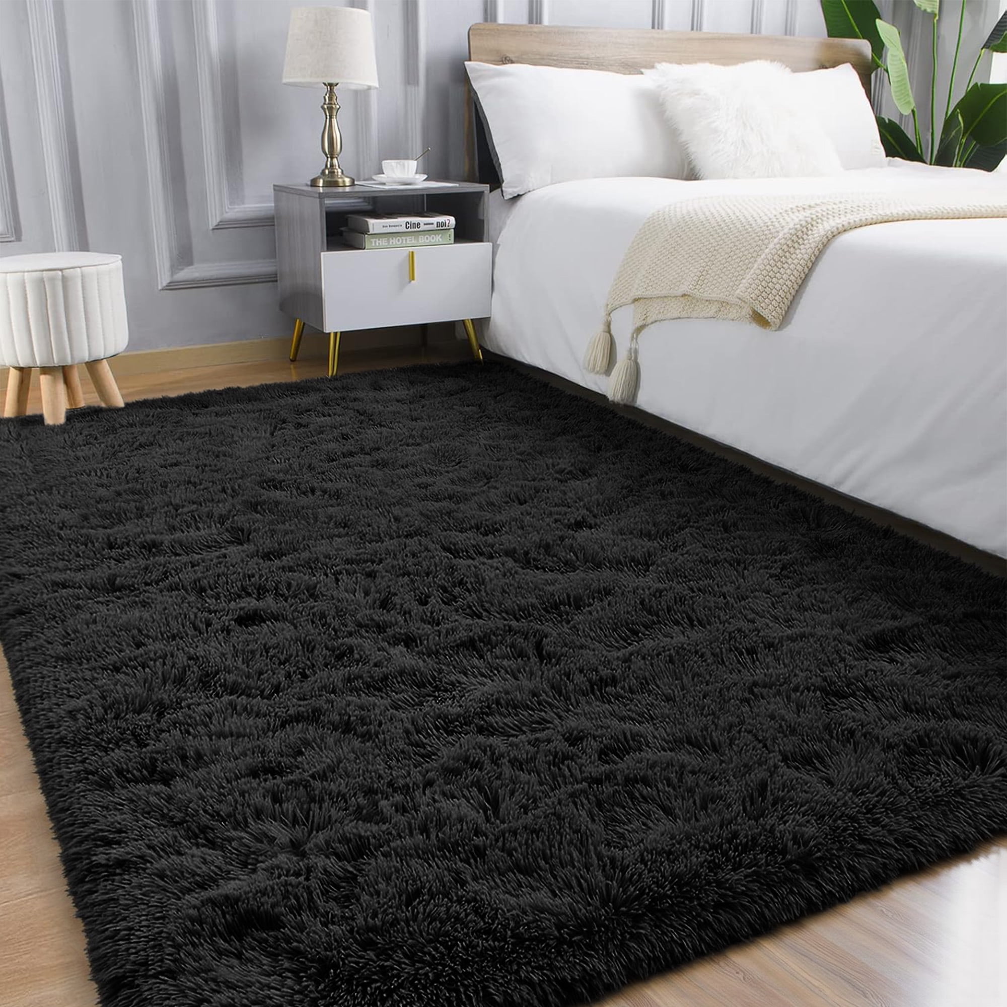 Nefoso Shag Area Rug, 8ft x 10ft Soft Fluffy Area Rugs for Living Room Bedroom Decor Carpet, Black