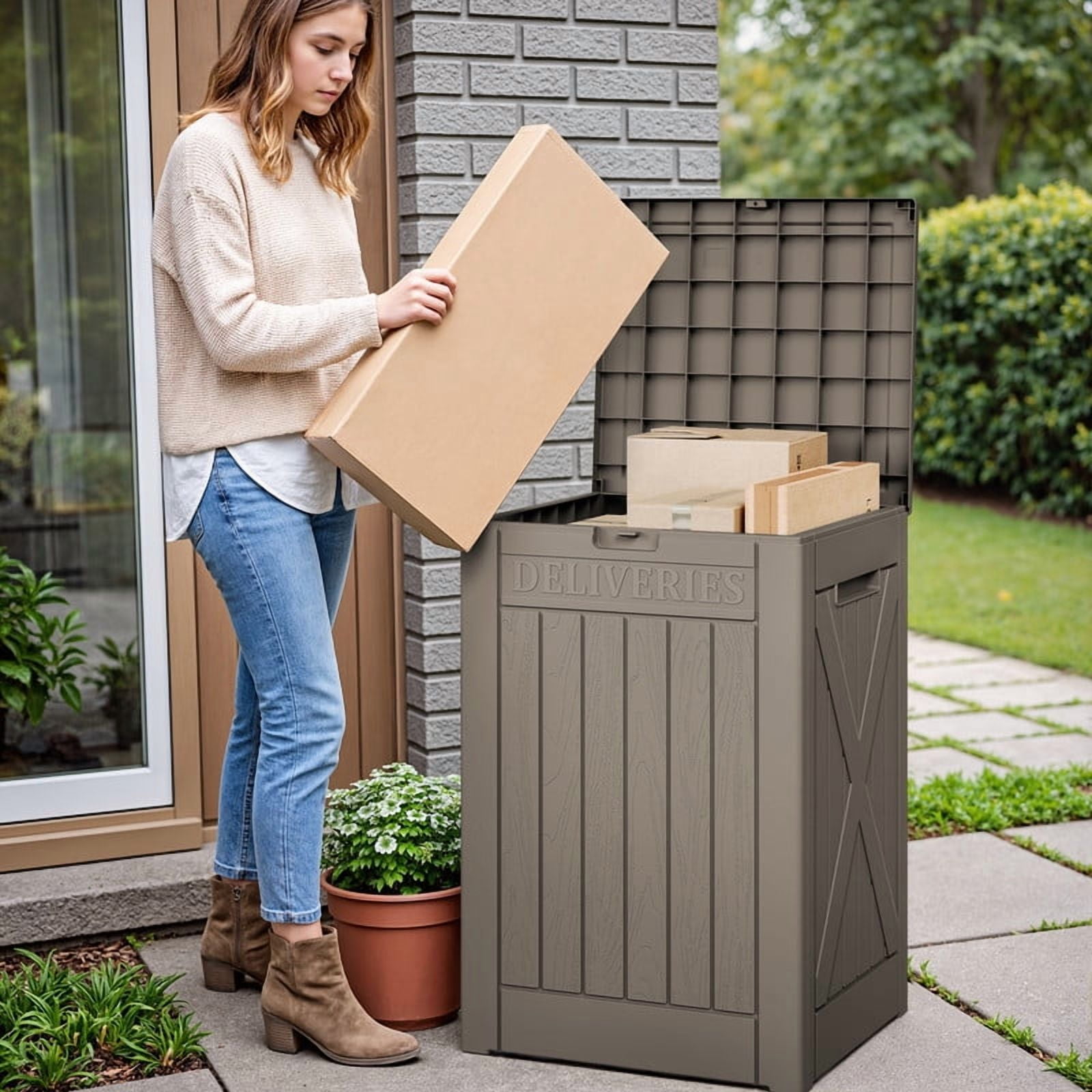 Homall 53 Gallon Package Delivery Boxes, Waterproof Outdoor Resin Mailbox for Packages With Lockabla Lid, Outdoor Storage Parcel Box for Outside