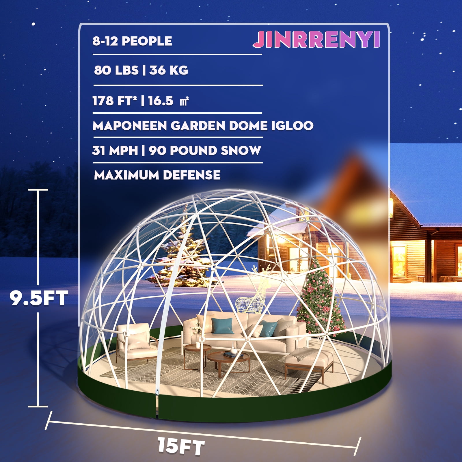 Vakiorn Garden Dome Tent 9.5x5.7 ft Outdoor Greenhouse 2-4 Person Waterproof Clear for Camping Party Wedding Christmas Green
