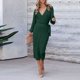 thumbnail image 3 of Gibobby Vestido de fiesta para mujer Elegante y elegante vestido de suéter con cinturón de punto con cuello en V para el otoño invierno de las mujeres(Verde,XL), 3 of 5