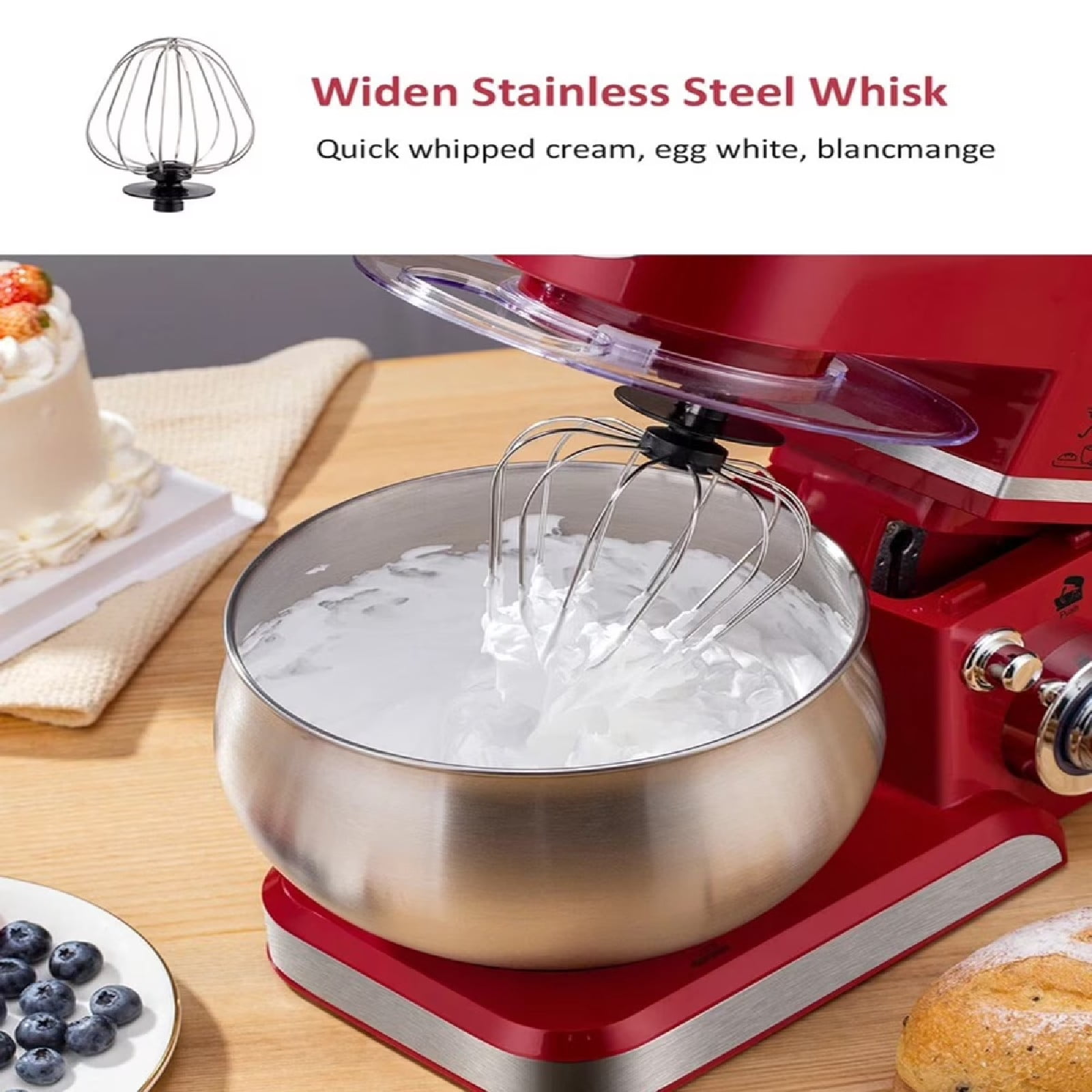 Eurhowing 6.5 QT Stand Mixer 600W, 6-Speed Tilt-Head Electric Kitchen Mixer with Dough Hook, Whisks, Beater & Stainless Steel Bowl for Bread Cake Baking, Home Use
