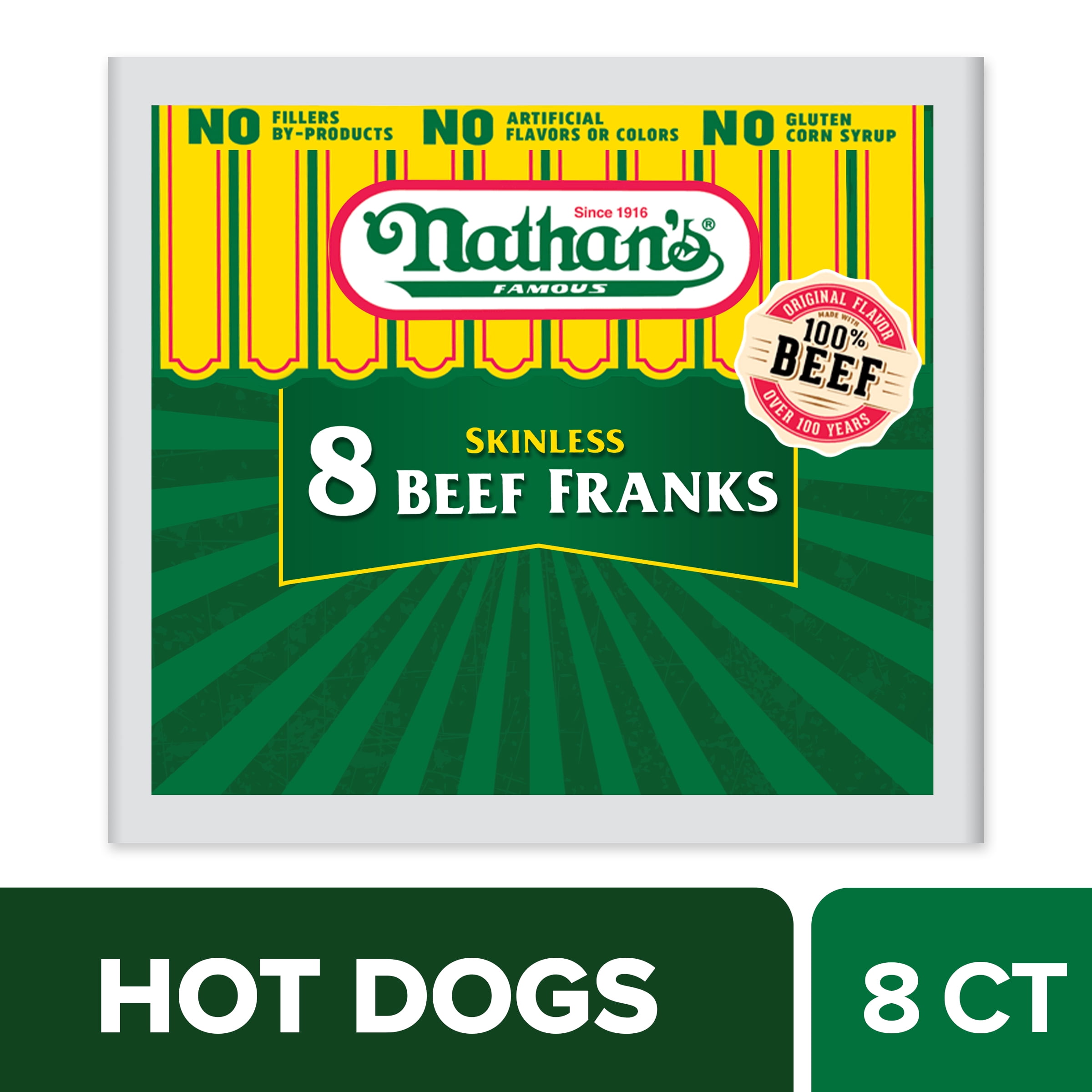 Nathan's Famous Skinless Beef Hot Dogs, 12 oz