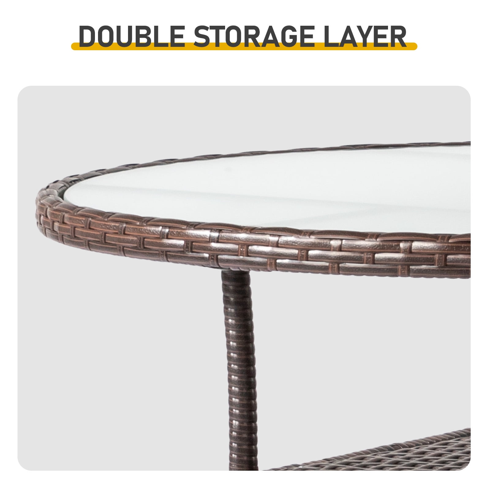 31.5" Patio Table for 4-Person, Outdoor Patio Wicker Round Dining Table, All-Weather Rattan Bistro Dining Table w/Glass Tabletop for Backyard Deck Porch Poolside, Brown
