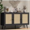 thumbnail image 1 of 47.2" Rattan Sideboard Buffet Cabinet with 3 Doors,Boho Sideboard Buffet Cabinet with Adjustable Shelves, Black Console Table for Living Room, Dining Room, Entryway, Coffee Bar, 1 of 1