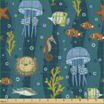 thumbnail image 2 of Ambesonne Underwater Fabric by the Yard Upholstery, Deep Sea Animals Cartoon, 3 Yards, Multicolor, 2 of 5