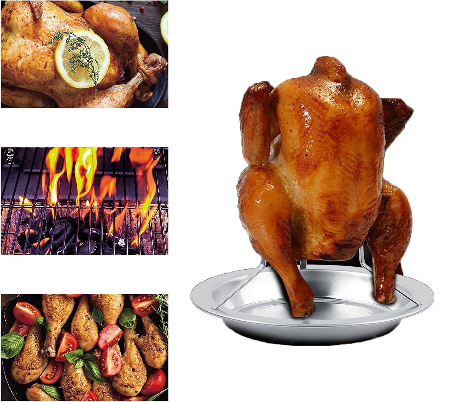 Bigking Upright Chicken Holder Turkey Roaster Stainless Steel Roast Pan