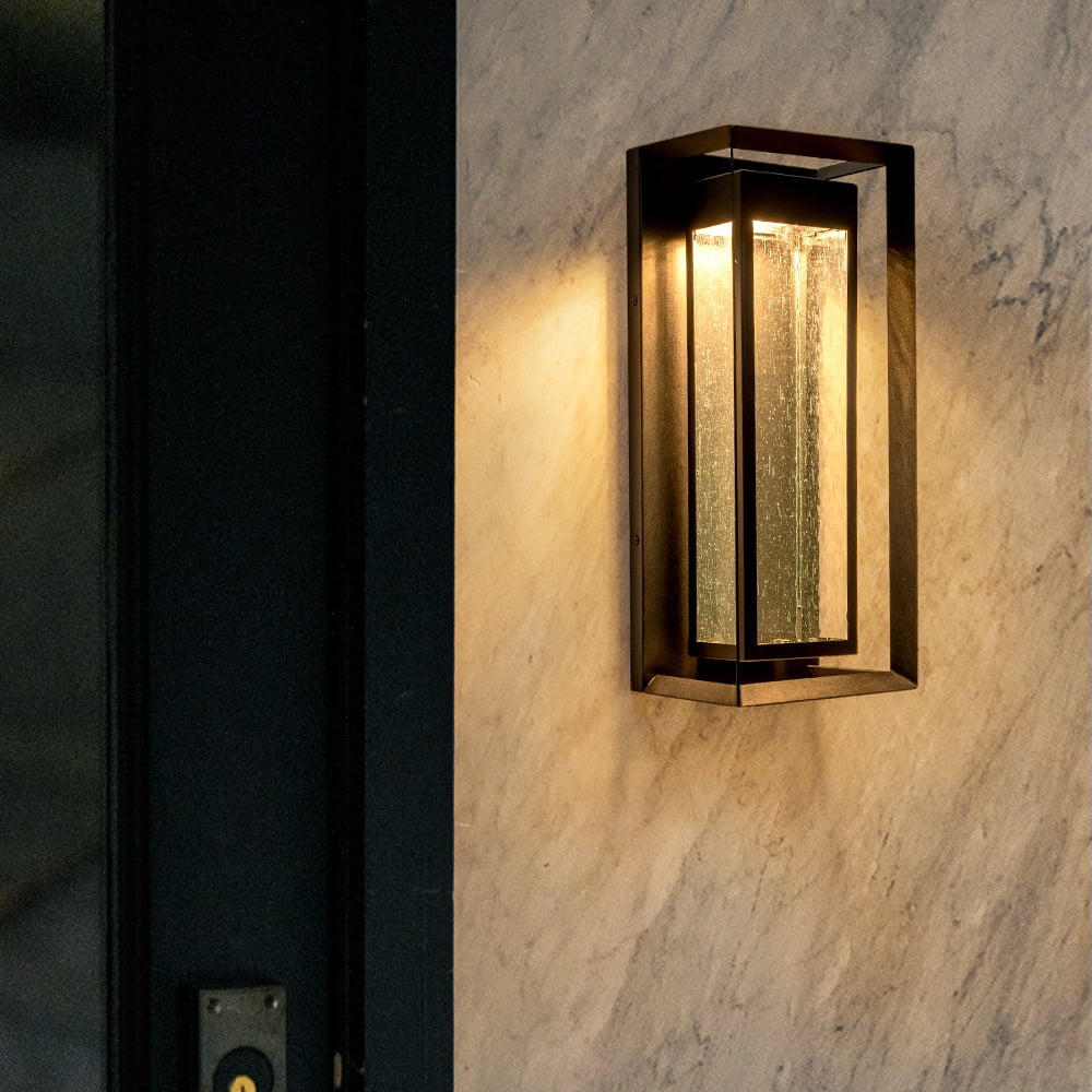 Modern outdoor led wall sconce with seeded glass