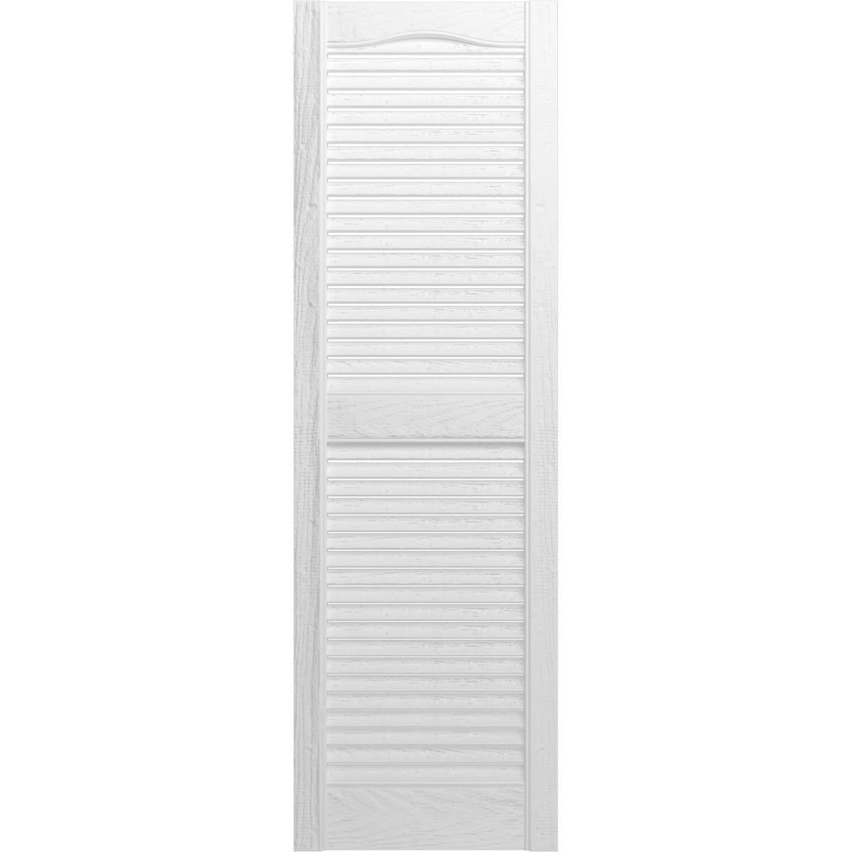 12"W x 56"H Lifetime Vinyl, TailorMade Cathedral Top Center Mullion, Open Louver Shutters, w/Shutter-Loks (Per Pair), Bright White