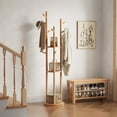 thumbnail image 6 of Solid Wood Rotary Coat Rack Freestanding with 3 Shelves and 9 Hooks, Natural, 6 of 8