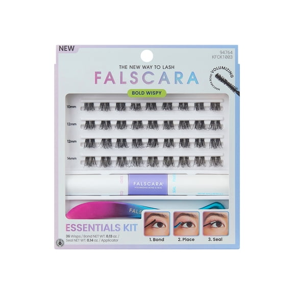 Kiss FALSCARA False Eyelashes Lash Extension Kit, Faux Mink, 36 Lash Clusters