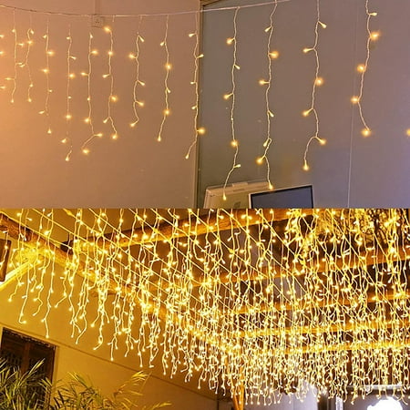 

LED Icicle Lights Curtain Fairy Hanging Lights String 8 Modes 13FT 96 LEDs Christmas Extendable Plug in Lights for Party Ceiling Balcony Patio Outdoor Indoor Decoration (Warm White 4)