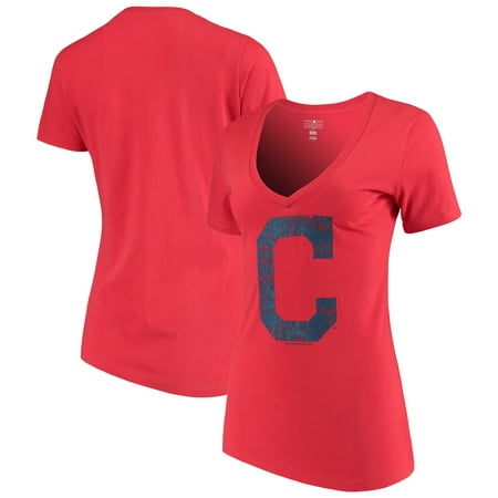- Women's 5th & Ocean by New Era Red Cleveland Indians V-Neck Team T-Shirt
