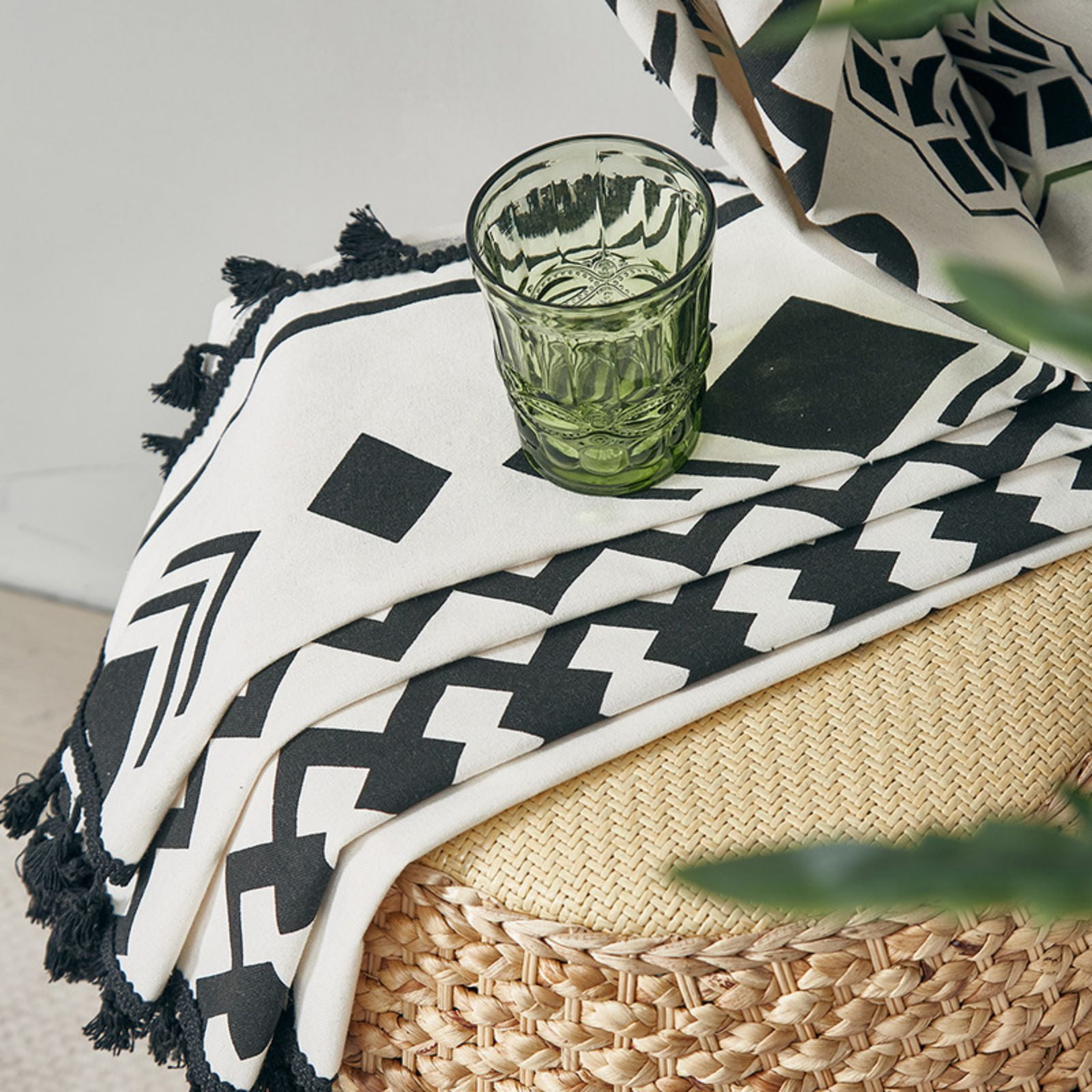 Black White Boho Farmhouse Curtains for Living Room 2 Panels, Linen Light Filtering Vintage Curtains Farmhouse Western Aztec Printed Rustic Rod Pocket Curtain Drapes with Tassels