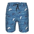 thumbnail image 4 of Yiaed Sharks on White Blue Striped Print Men's Swim Trunks with Lining Quick Dry Sports Shorts Beach Shorts Boardshorts-Small, 4 of 5
