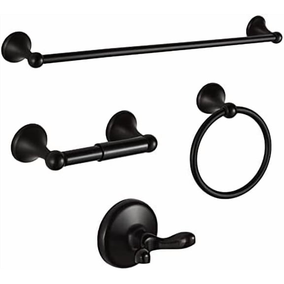 Bathroom Hardware Set, Oil-Rubbed Bronze Adjustable Expandable Towel Bar 4-Piece ORB Bathroom Accessory Set Wall Mounted Robe Hook Toilet Paper Holder Towel Ring Towel Bar