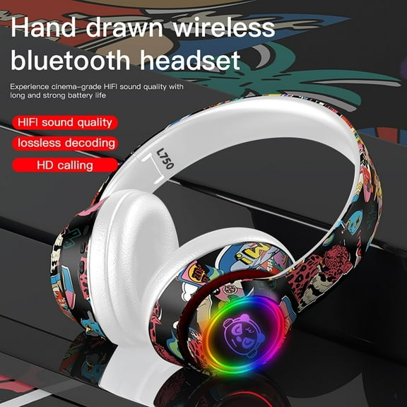 Staron under $5 Wireless Bluetooth Gaming Headset with LED Illumination, Cool Graffiti Headphones with Mic, for Kids Teens and Adults