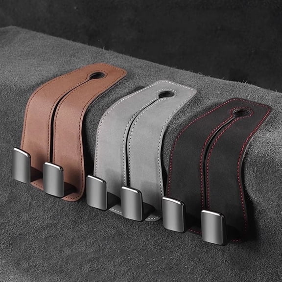 Car Seat Headrest Hooks - 1 Pack Leather Double Hooks for Car Storage - Foldable Backseat Hangers for Bags, Groceries, Clothes - Easy Install Universal Car Organizer Accessories