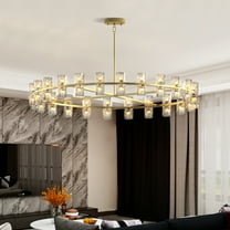 Modern Gold Crystal Chandelier,48" K9 Crystal Chandeliers for Dining Room Over Table,Wagon Wheel Chandeliers for Dining Room,Living Room,Foyer,Includes 48XG4 Bulbs with LED