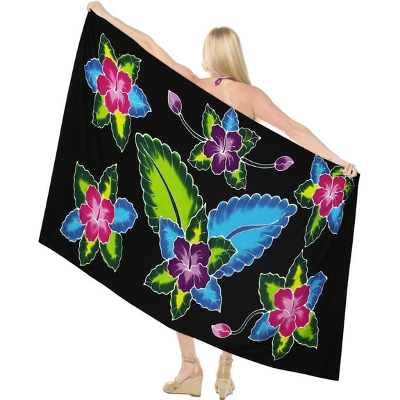 HAPPY BAY Women's Beachwear Summer Beach Wrap Bikini Wraps Sarong Skirt Bathing suit Swimsuit Swim Cover ups for Swimwear Coverups Women One Size Black, Hibiscus