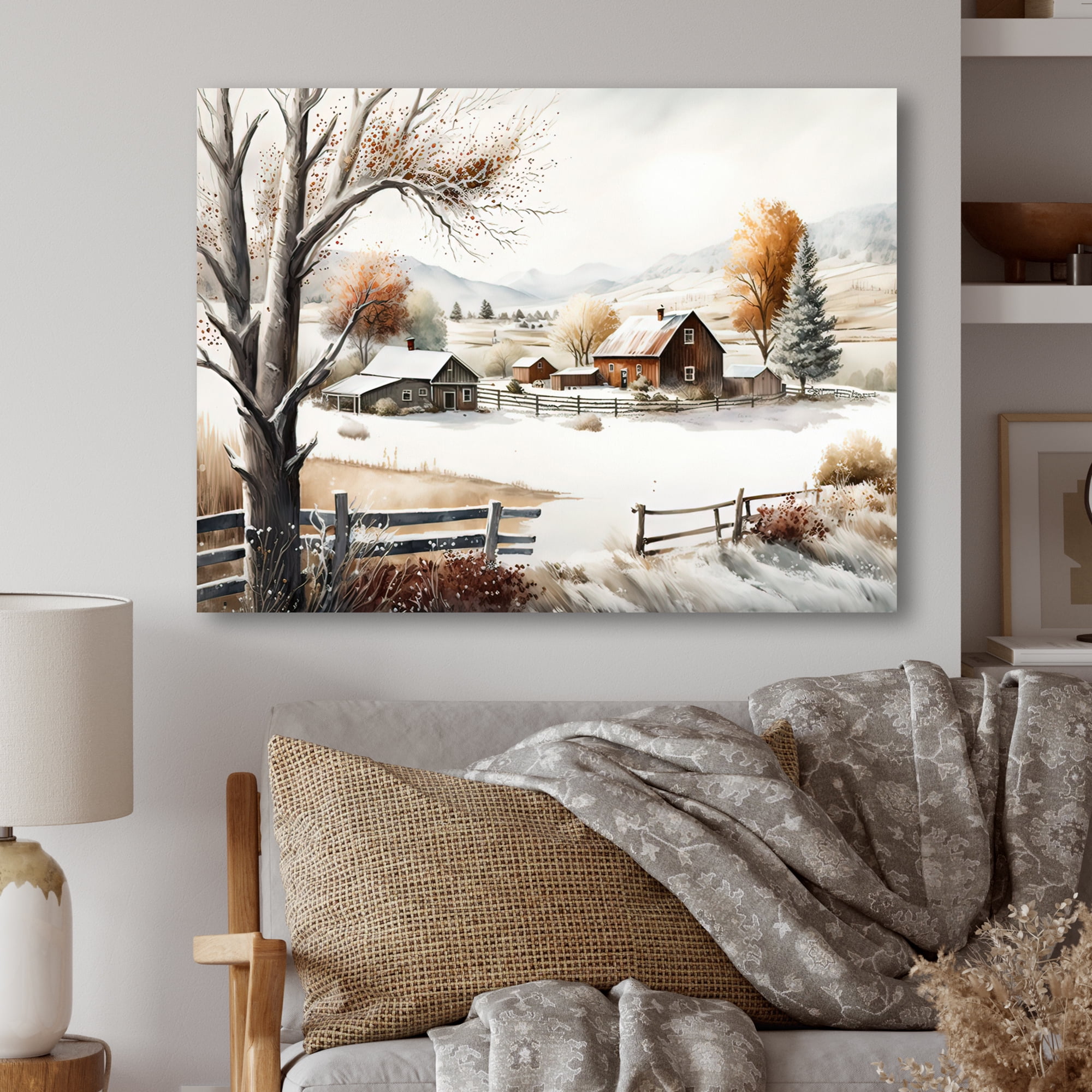 Designart Kansas Farm In Winter Canvas Wall Art