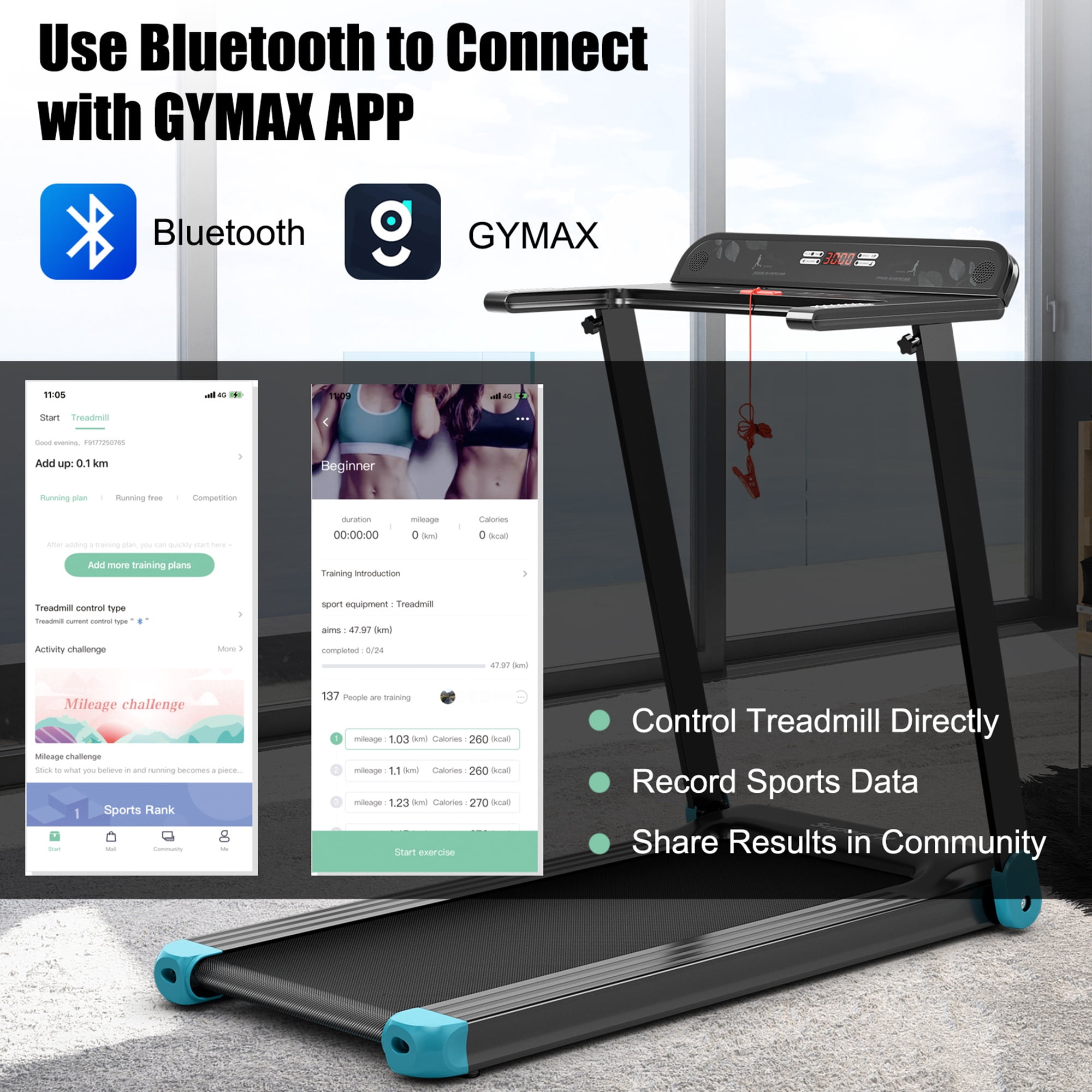 Gymax Electric Folding Treadmill Portable Cardio Running Machine w/ APP Control Blue