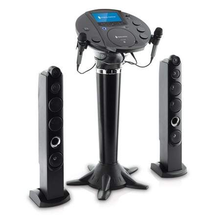 Singing Machine ISM1030BT Bluetooth Pedestal Karaoke System with Resting Tablet Cradle and 7"LCD Color Monitor and Two Microphones, Black