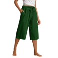 thumbnail image 2 of Womens Capri Pants Casual Cropped Linen Pants Solid Color Loose Wide Leg Cropped Trousers for Summer Beach Comfort, 2 of 8