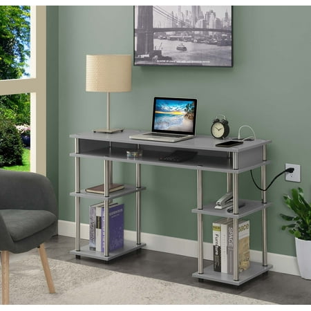Adult Designs2Go No Tools 30 inches Tall Student Desk w/ Charging Station and Shelves Gray