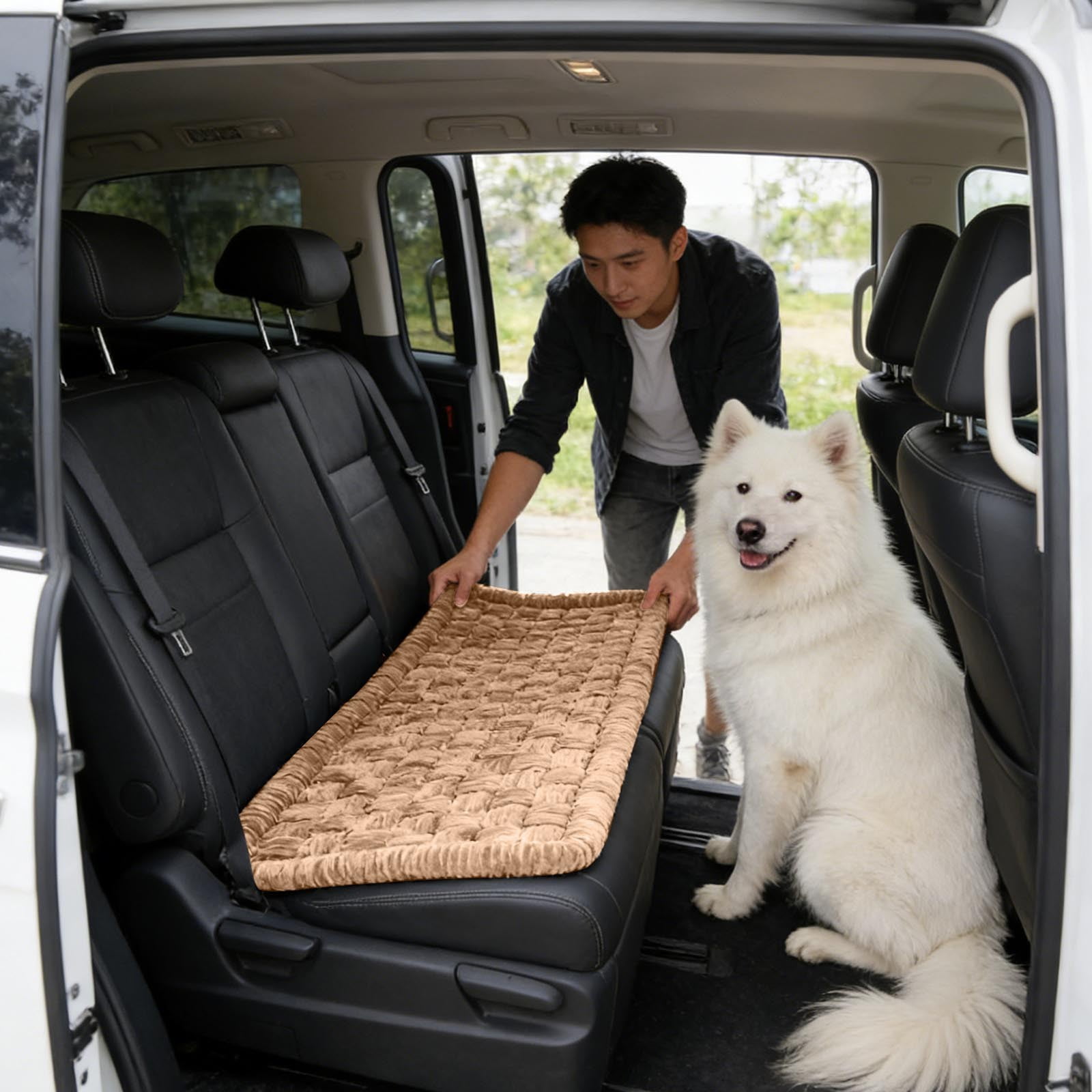 YaoZQ Coffee Warm Car Seat Dog Mat, 54 in Thick Runner Rug for Back Seat, Durable Non-Skid Crate Liner for German Shepherds
