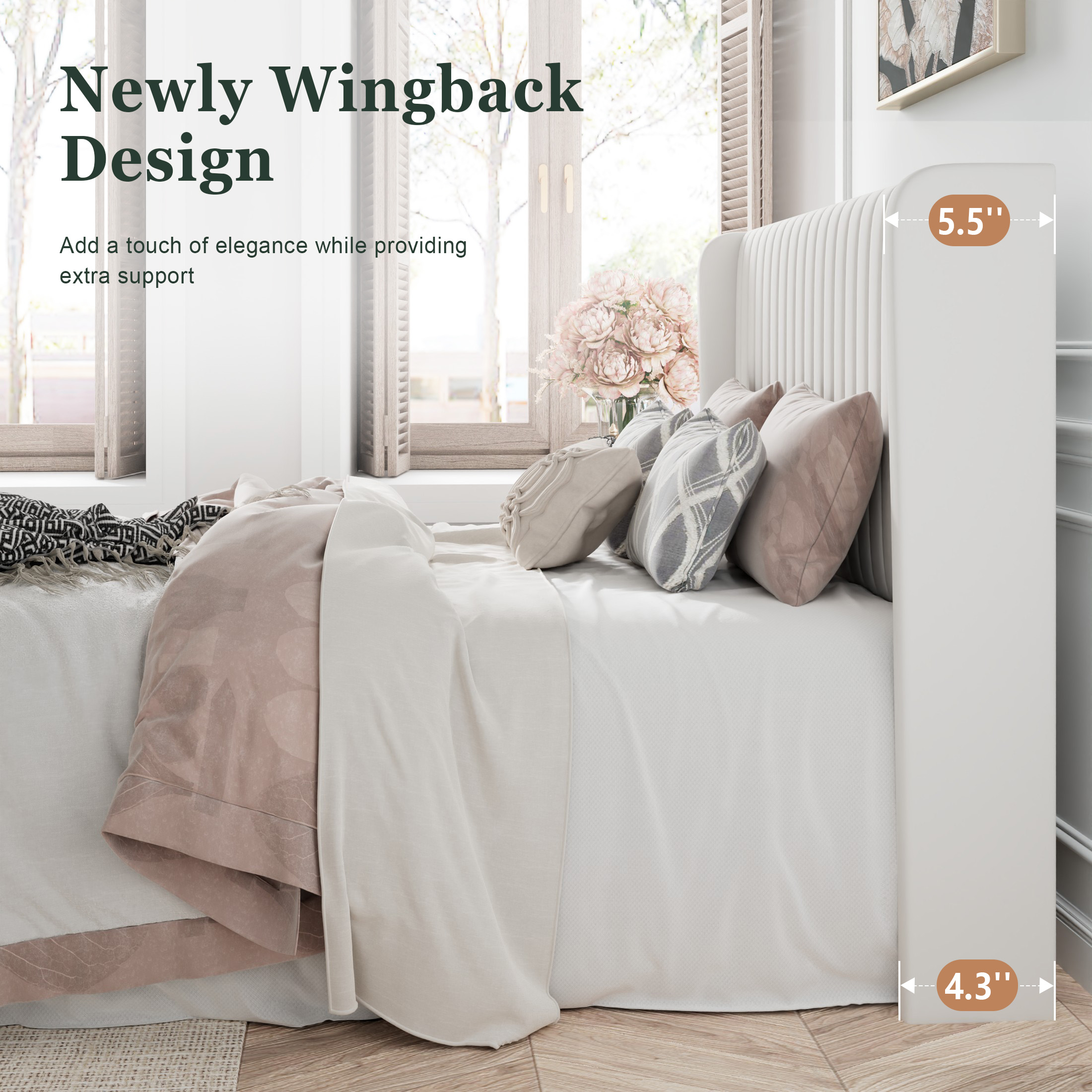 Amolife Queen Size Velvet Upholstered Bed with Wingback photo 4