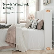 Amolife Queen Size Velvet Upholstered Bed with Wingback Headboard, Off-white