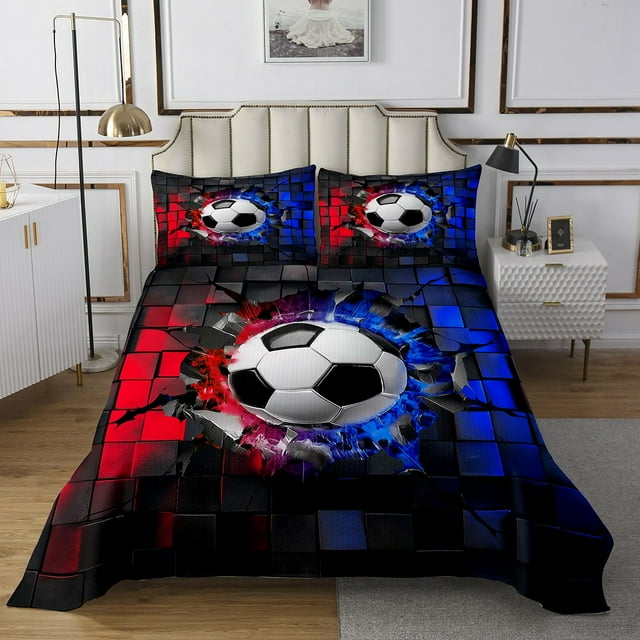 Erosebridal Soccer Coverlet Set King,Sport Theme Bedding Set,3pcs