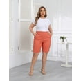 thumbnail image 2 of HDE Plus Size Bermuda Shorts Mid Rise 10" Inseam Pull On Shorts with Pockets Dark Coral - 4X, 2 of 6