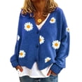 thumbnail image 3 of Suéter de mujer europeo y americano de otoño e invierno, cárdigan de punto suelto bordado con cuello en V y manga larga, abrigo grueso para mujer, 3 of 5