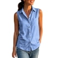 thumbnail image 4 of Admvng Womens Shirt Blouse Sleeveless Lapel Collar Button Down Pocket Lightweight Casual Summer Tank Top, 4 of 8