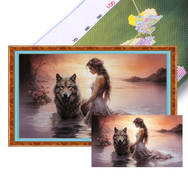 Kit Punto Cruz Con Dragón Impreso Hilo Algodón Ecológico Bordado 11CT 90x50cm