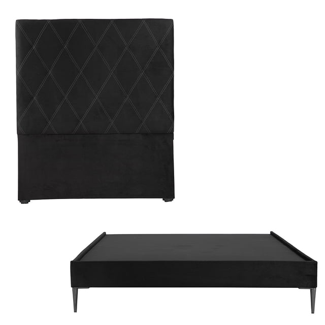 Base Cama Slim Queen Size + Cabecera Oporto Negro DICASA