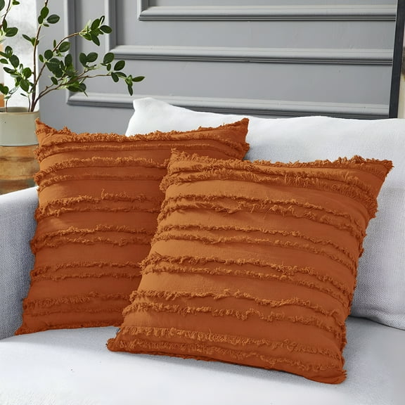 LAMIRO Burnt Orange Throw Pillow Covers for Couch Sofa Bed,Cotton Linen Decorative Pillows Cushion Covers,18 x 18"es,Set of 2,No Inserts